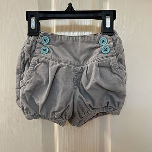 Baby Boden Gray Corduroy Bloomer Shorts Buttons Cotton Girls Size 12-18 Months